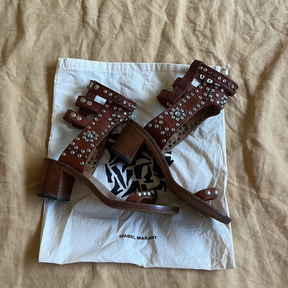 Isabel Marant Elvis Embellished Studded Sandals Cognac Sz 6 / 36 - Picture 5 of 15